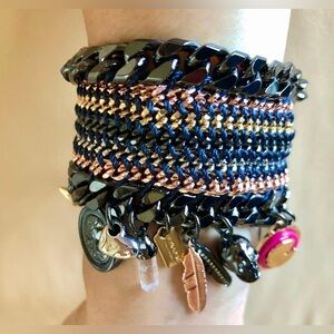 Coach Tribal Tonal Charm Bracelet Black Multi Chain Statement Bracelet